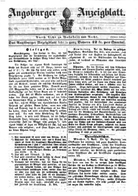 Augsburger Anzeigeblatt Mittwoch 9. April 1851