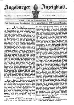 Augsburger Anzeigeblatt Samstag 12. April 1851