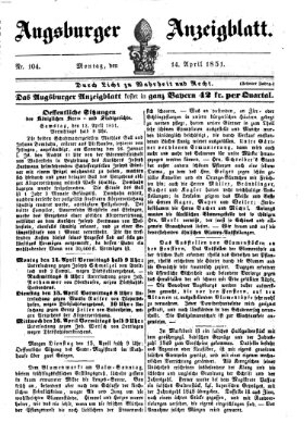 Augsburger Anzeigeblatt Montag 14. April 1851