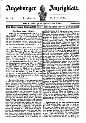 Augsburger Anzeigeblatt Dienstag 22. April 1851