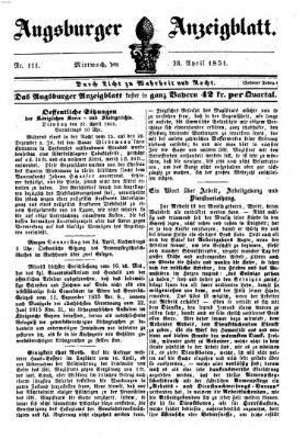 Augsburger Anzeigeblatt Mittwoch 23. April 1851