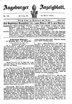 Augsburger Anzeigeblatt Freitag 25. April 1851