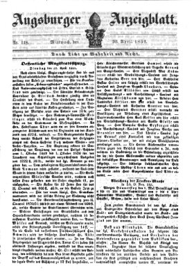 Augsburger Anzeigeblatt Mittwoch 30. April 1851