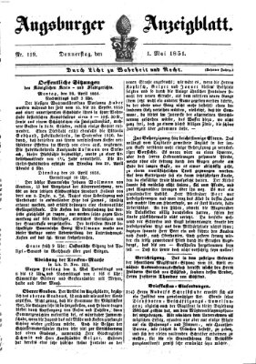 Augsburger Anzeigeblatt Donnerstag 1. Mai 1851