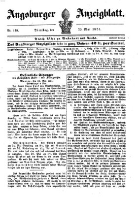 Augsburger Anzeigeblatt Dienstag 20. Mai 1851