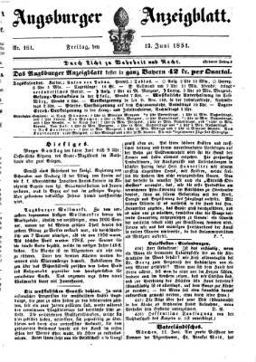 Augsburger Anzeigeblatt Freitag 13. Juni 1851