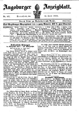 Augsburger Anzeigeblatt Samstag 14. Juni 1851