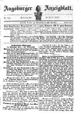 Augsburger Anzeigeblatt Montag 16. Juni 1851