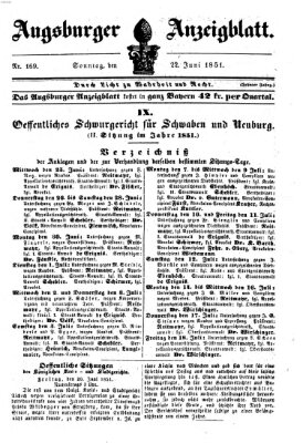 Augsburger Anzeigeblatt Sonntag 22. Juni 1851