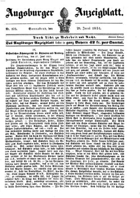 Augsburger Anzeigeblatt Samstag 28. Juni 1851