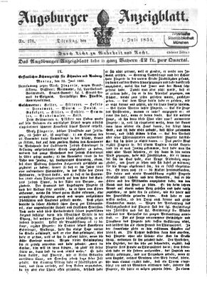 Augsburger Anzeigeblatt Dienstag 1. Juli 1851