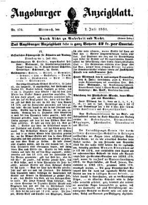 Augsburger Anzeigeblatt Mittwoch 2. Juli 1851