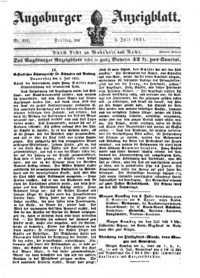 Augsburger Anzeigeblatt Freitag 4. Juli 1851