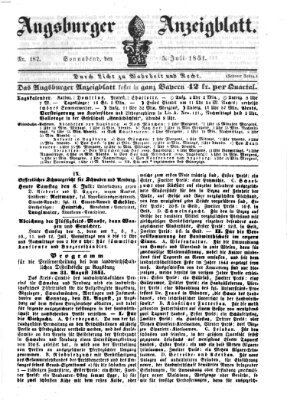 Augsburger Anzeigeblatt Samstag 5. Juli 1851