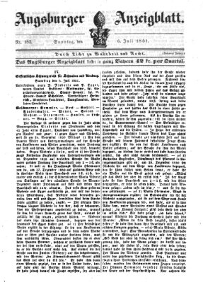 Augsburger Anzeigeblatt Sonntag 6. Juli 1851
