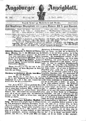 Augsburger Anzeigeblatt Montag 7. Juli 1851