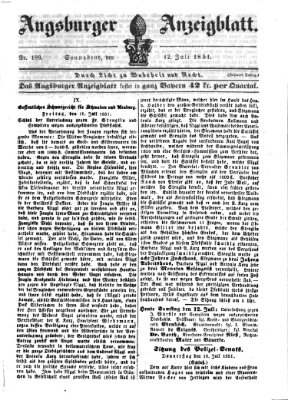 Augsburger Anzeigeblatt Samstag 12. Juli 1851