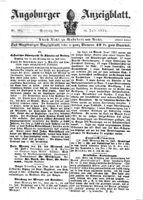 Augsburger Anzeigeblatt Montag 14. Juli 1851