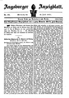 Augsburger Anzeigeblatt Mittwoch 16. Juli 1851