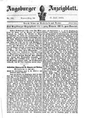 Augsburger Anzeigeblatt Donnerstag 17. Juli 1851