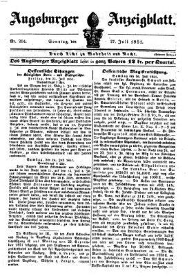 Augsburger Anzeigeblatt Sonntag 27. Juli 1851