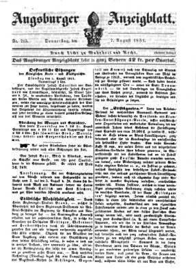 Augsburger Anzeigeblatt Donnerstag 7. August 1851