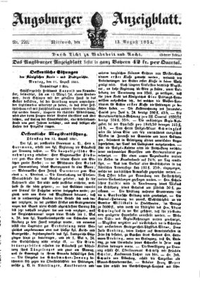 Augsburger Anzeigeblatt Mittwoch 13. August 1851