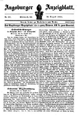 Augsburger Anzeigeblatt Mittwoch 20. August 1851