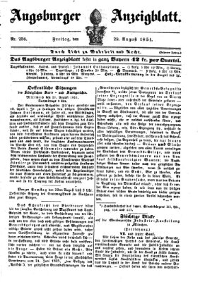 Augsburger Anzeigeblatt Freitag 29. August 1851