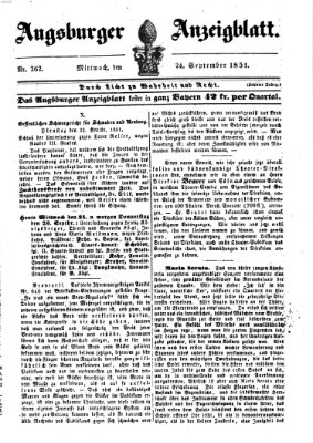 Augsburger Anzeigeblatt Mittwoch 24. September 1851