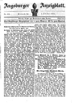 Augsburger Anzeigeblatt Mittwoch 1. Oktober 1851