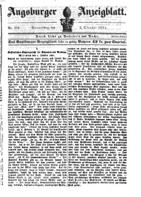 Augsburger Anzeigeblatt Donnerstag 2. Oktober 1851