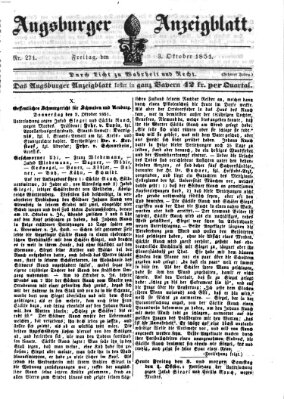 Augsburger Anzeigeblatt Freitag 3. Oktober 1851