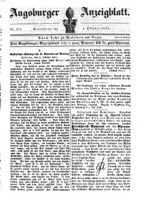 Augsburger Anzeigeblatt Samstag 4. Oktober 1851