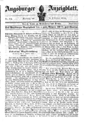 Augsburger Anzeigeblatt Montag 6. Oktober 1851