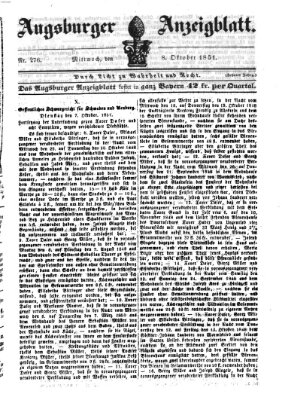 Augsburger Anzeigeblatt Mittwoch 8. Oktober 1851