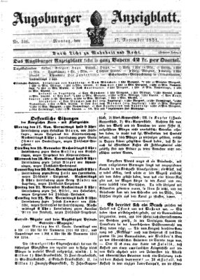 Augsburger Anzeigeblatt Montag 17. November 1851