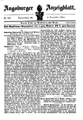 Augsburger Anzeigeblatt Donnerstag 4. Dezember 1851