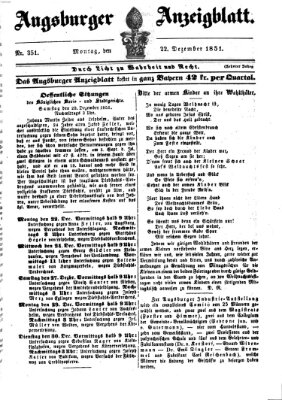 Augsburger Anzeigeblatt Montag 22. Dezember 1851