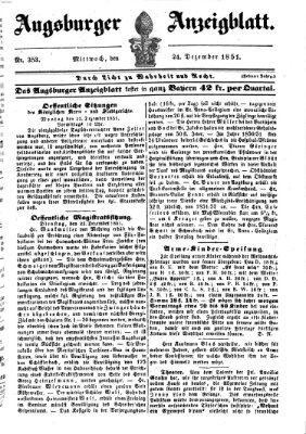 Augsburger Anzeigeblatt Mittwoch 24. Dezember 1851