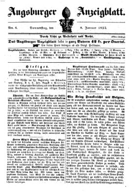 Augsburger Anzeigeblatt Donnerstag 8. Januar 1852