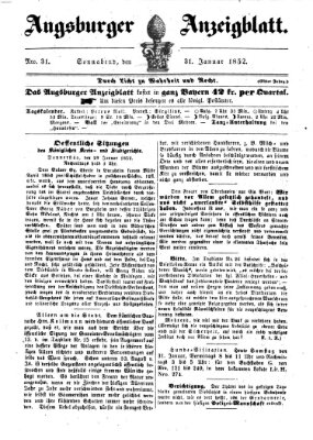 Augsburger Anzeigeblatt Samstag 31. Januar 1852