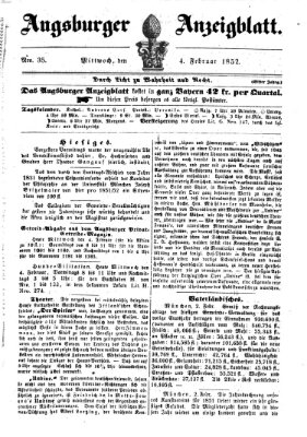 Augsburger Anzeigeblatt Mittwoch 4. Februar 1852