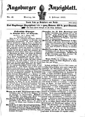 Augsburger Anzeigeblatt Montag 9. Februar 1852