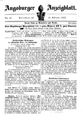 Augsburger Anzeigeblatt Samstag 14. Februar 1852