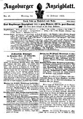 Augsburger Anzeigeblatt Montag 16. Februar 1852