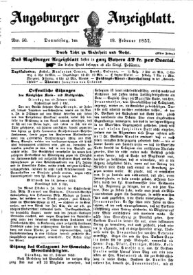 Augsburger Anzeigeblatt Donnerstag 19. Februar 1852