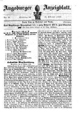 Augsburger Anzeigeblatt Sonntag 22. Februar 1852