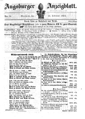 Augsburger Anzeigeblatt Mittwoch 25. Februar 1852