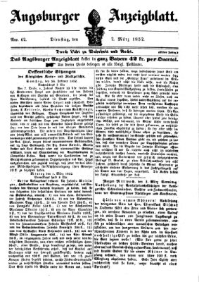 Augsburger Anzeigeblatt Dienstag 2. März 1852